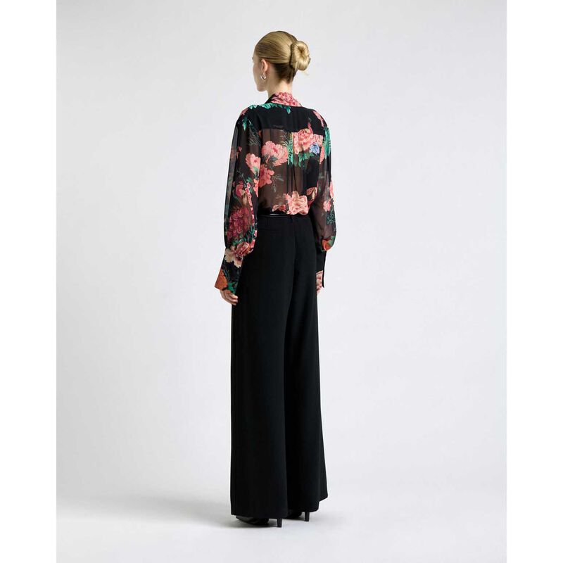 Cue Black Peacock Garden Georgette Tie Neck Blouse image number 1